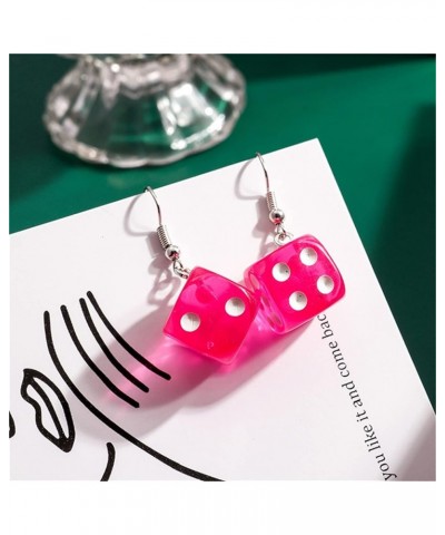 Iumer Women Dice Earrings Disco Dancing Earrings Punk Funny Geometric 3D Dice Drop Dangle Earrings Party Jewelry Rose Red 1 p...