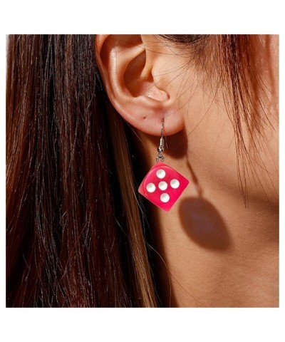 Iumer Women Dice Earrings Disco Dancing Earrings Punk Funny Geometric 3D Dice Drop Dangle Earrings Party Jewelry Rose Red 1 p...