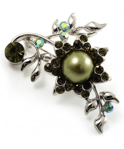 Synthetic Pearl Floral Brooch (Silver&Olive Green) $16.58 Brooches & Pins