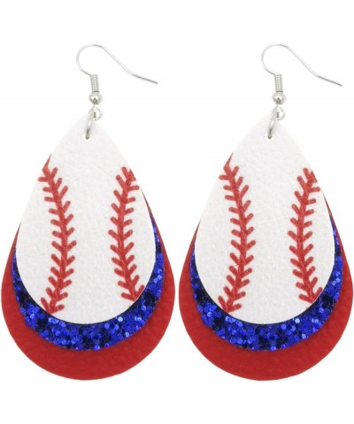 Colorful Layered Baseball Leather Dangle Earrings Shining Sports Ball Earrings for Women Girls Jewelry B $6.26 Earrings