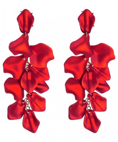 1 Pair of Long Acrylic Rose Petal Dangle Earrings Rose Flower Earrings Drop Statement Layered Floral Petal Earrings for Women...