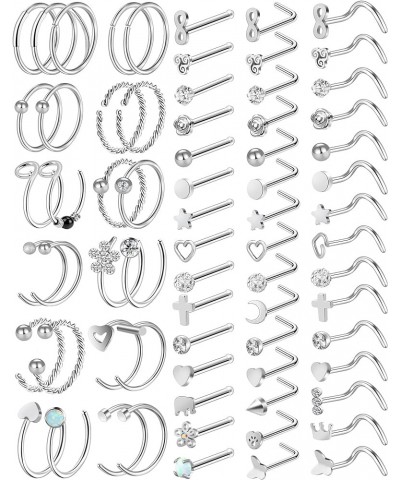 35-70 PCS 18G 20G Nose Rings for Women Nose Piercings Jewelry Gold Nose Rings Hoops L Shape Nose Rings Studs Screw 316L Surgi...