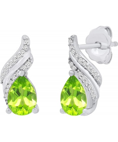 7X5 mm Pear Gemstone Ladies Swirl Stud Earrings with Diamond Accents, Available in Various Gemstones in 10K/14K/18K Gold & 92...