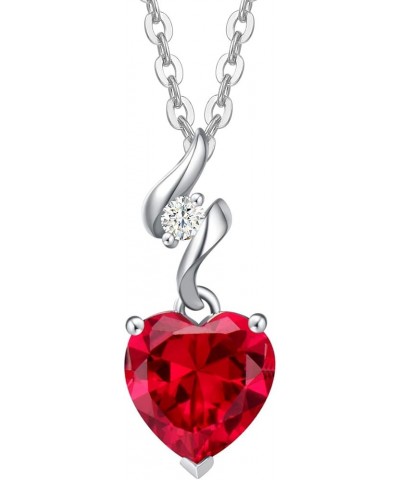 14K Solid White Gold Diamond Gemstone Pendant with Sterling Silver Chain 8mm Heart Birthstone Necklace Fine Jewelry Anniversa...