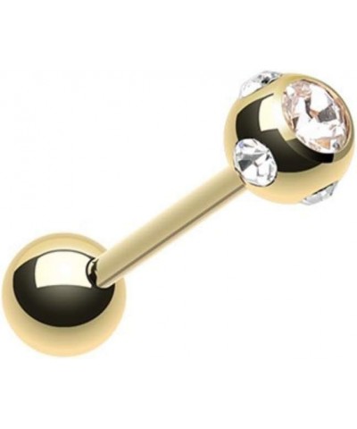 Gold Plated Aurora Gem Ball Steel Barbell Tongue Ring Clear $9.68 Body Jewelry