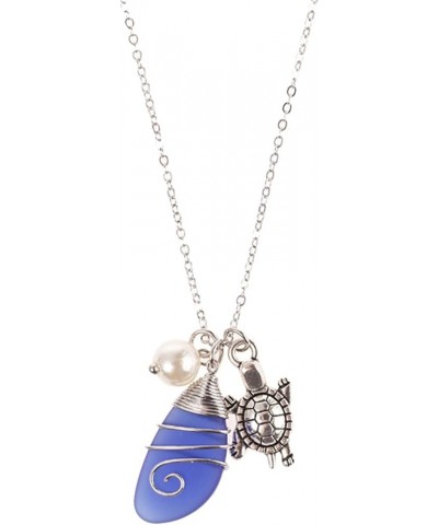 Blue Teardrop Sea Turtle Pendant Necklace for Women.Hawaii Blue Glass Necklace Artificial Pearl Pendant Necklaces Fashion Jew...