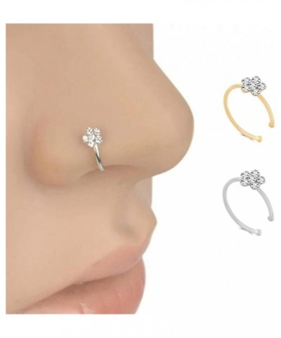 Meoliny Flower Open Nose Ring Plum Blossom Faux Crystal Nose Ring Non Piercing Rhinestone Nose C Hoop Ring for Women Girls,Go...