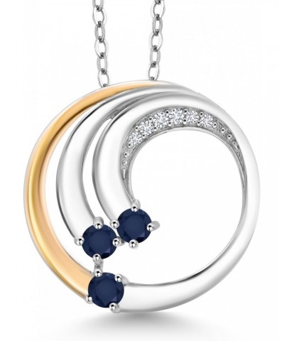 925 Silver and 10K Yellow Gold Blue Sapphire and White Lab Grown Diamond Spiral Wave Pendant Necklace For Women (0.50 Cttw, w...