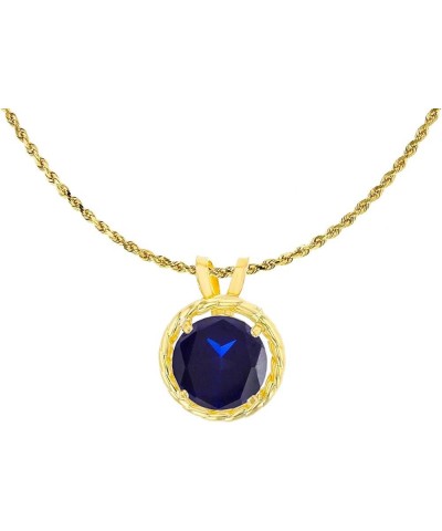 10K Yellow Gold 6mm Round Rope Frame Rabbit Ear 18" Rope Chain Necklace Created Blue Sapphire Yellow Gold $41.54 Necklaces