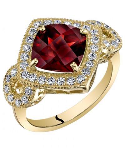 14K Yellow Gold Garnet Ring for Women, Genuine Gemstone Birthstone, 2.50 Carats Cushion Cut 8mm, Sizes 5-9 $102.12 Rings