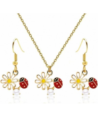 Cute Beautiful Daisy Flower Ladybug Pendant Necklace earrings set for women girls Fashion Jewelry Daisy ladybug set $9.71 Jew...