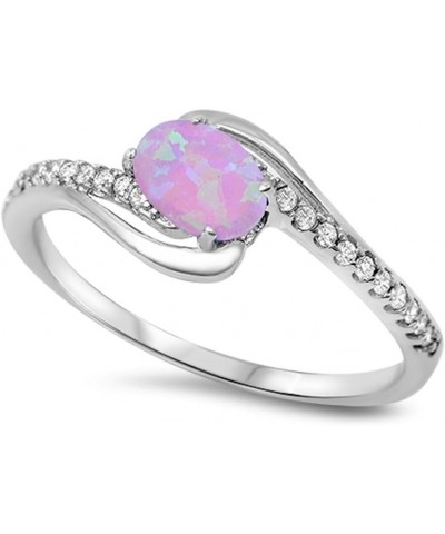 CHOOSE YOUR COLOR Sterling Silver Oval Ring Pink (Simulated Opal) $11.49 Rings
