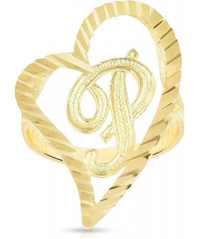 10k Yellow Gold Small Medium or Large A-Z Cursive initial Letter Heart Ring P-Large $83.48 Others