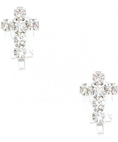 Silver Embellished Cross Clip On Stud Earrings $10.43 Earrings