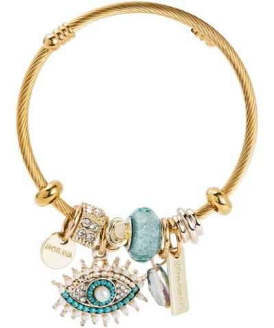 Stainless Steel Women's Charm Bracelet Blue| Black Enamel Layered Eye Pendant Bracelets for Womens Friendship Gifts Jewelry S...