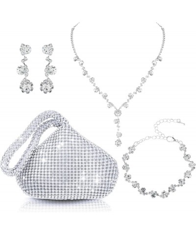 Bridal Wedding Jewelry Set Silver Clutch Purse Bag Rhinestone Evening Bag Necklace Earrings Bracelet for Women and Girl C $11...