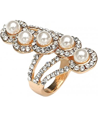 Boho Layered CZ Pearl Statement Ring for Women Girls Gold Plated Cubic Zirconia Imitation Pearls Finger Rings Comfort Fit Dai...