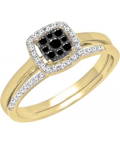 0.30 Carat Round Black & White Diamond Square Cluster Wedding Ring Set for Women in 10K Gold 6.5 Yellow Gold $192.34 Sets