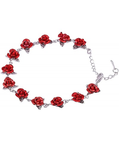 Bracelet Gold Color Chain Link Rose Enamel Rose With Red Jewelry Bracelets Snzg09 Silver $7.62 Bracelets