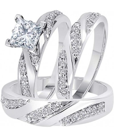 1.00 Carat Princess Cut Created Diamond 14K White Gold Over 925 Sterling Sliver Engagement Bridal Wedding Band Trio Ring Set ...