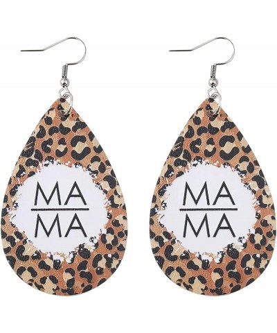 Leather MAMA Drop Earrings Handmade Teardrop Lightweight Leopard Print Dangle Earrings Mother's Day Gifts for Mom Orange $6.0...