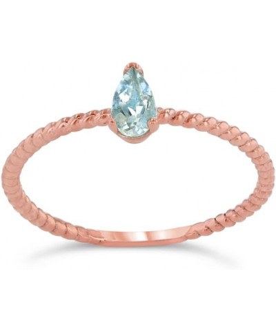 Dainty 14k Rose Gold Solitaire Aquamarine Pear-Shaped Modern Engagement Rope Ring $56.97 Rings