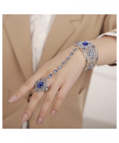 Exotic Emerald Green Crystal Beads Hand Chain Cuff with Finger Ring for Women Girls Special Occasion Jewelry Blue $16.23 Brac...