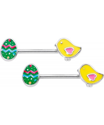 14G Womens Nipplerings Piercing 2Pc Clear Accent Spring Egg Chick Steel Nipple Ring Set 5/8 $15.67 Body Jewelry
