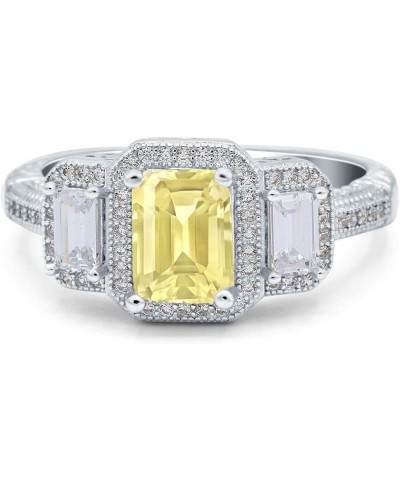Three Stone Emerald Cut Halo Art Deco Engagement Ring Simulated Cubic Zirconia 925 Sterling Silver Simulated Yellow CZ $12.30...