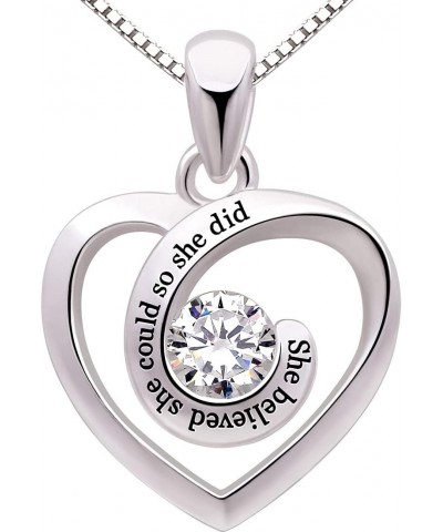 Jewelry Sterling Silver She believed she could so she did Love Heart Cubic Zirconia Pendant Necklace $21.20 Necklaces