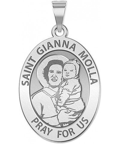 Saint Gianna Beretta Molla Oval Religious Medal - in Sterling Silver and 10K or 14K Gold 1/2 x 2/3 Inch Medal Only Solid 14k ...