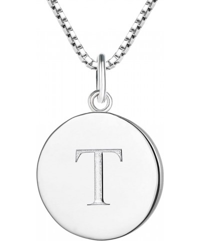 Initial Necklace for Women 925 Sterling Silver Round Pendant Polished A-Z Letter Jewelry Letter-T $26.95 Necklaces