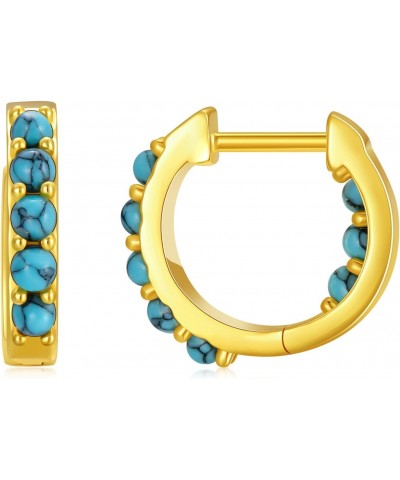 Turquoise Huggie Hoop Earrings for Women 18k Gold Plated Sterling Silver Natural Turquoise Bead Hoop Cuff Earrings Jewelry Bi...