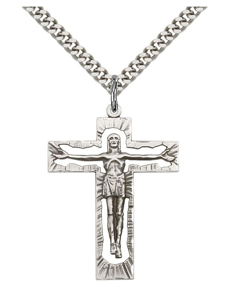 Sterling Silver Crucifix Pendant with 24" Stainless Steel Heavy Curb Chain. $39.67 Necklaces