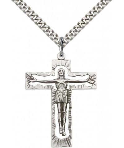 Sterling Silver Crucifix Pendant with 24" Stainless Steel Heavy Curb Chain. $39.67 Necklaces