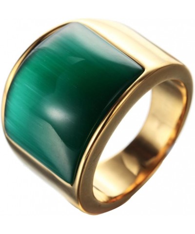 Unisex Stainless Steel Big Agate Stone Crystal Ring Silver/Gold Tone Green Gem Gold $9.60 Rings