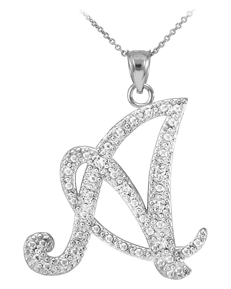 .925 Sterling Silver Cubic Zirconia Dangling Cursive Initial A-Z Charm 4/5" Pendant Necklace - Choice of Letter & Chain Lengt...