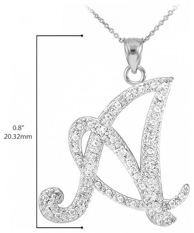 .925 Sterling Silver Cubic Zirconia Dangling Cursive Initial A-Z Charm 4/5" Pendant Necklace - Choice of Letter & Chain Lengt...